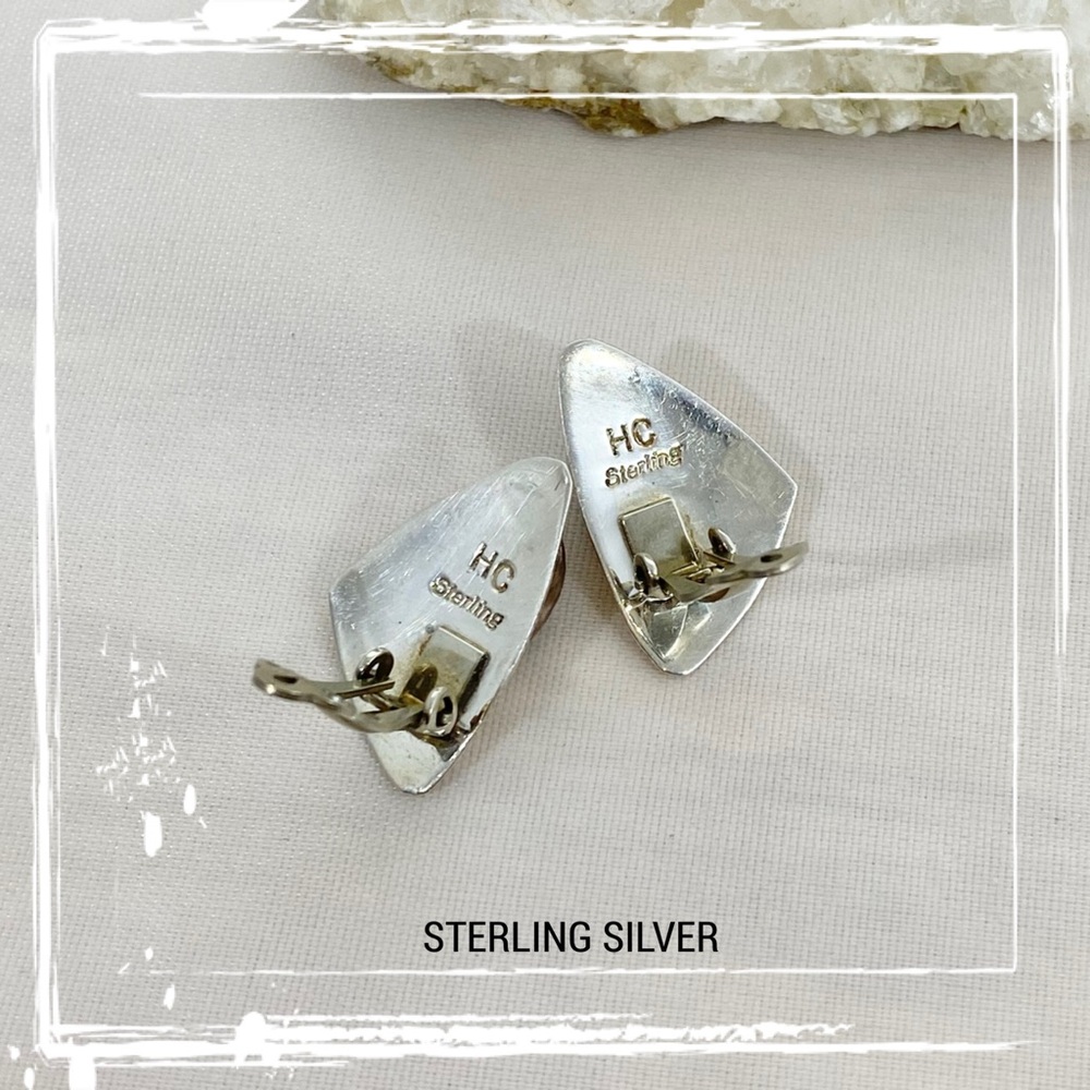 SIGNED-Herbert Cayatineto Navajo Sterling Silver Tiger’s Eye Clip On Earrings - Picture 8 of 11